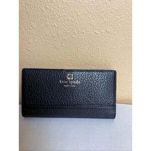 Kate Spade New York Black Pebbled Leather Continental Wallet Bifold Zip Coin Poc